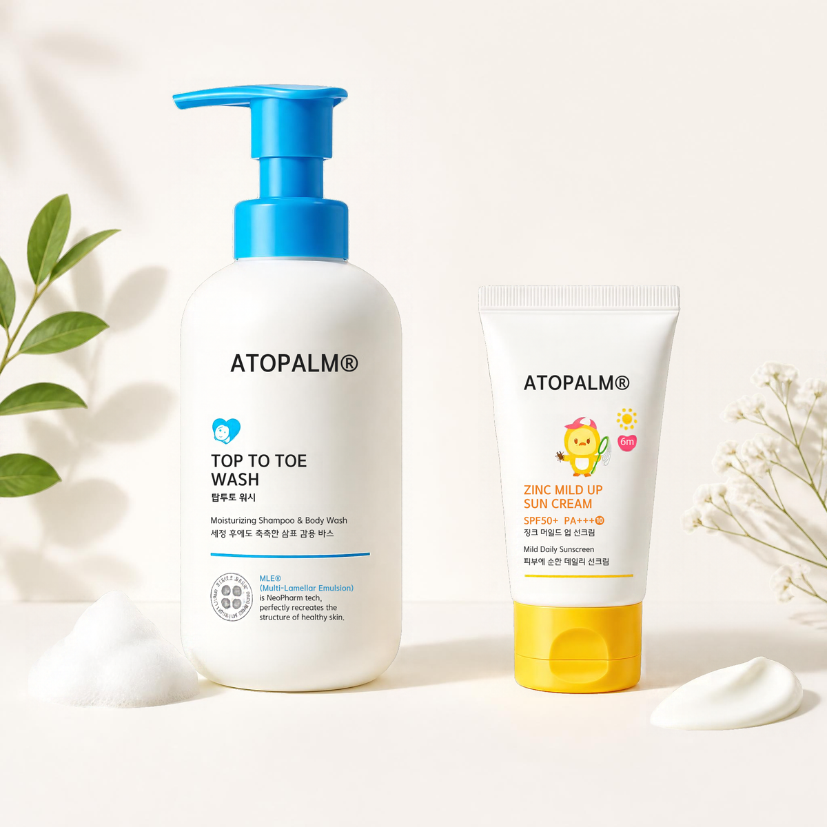 Atopalm Baby Sun & Wash Duo: Zinc Sun Cream + Top to Toe Wash(NZ Fast Shipping)
